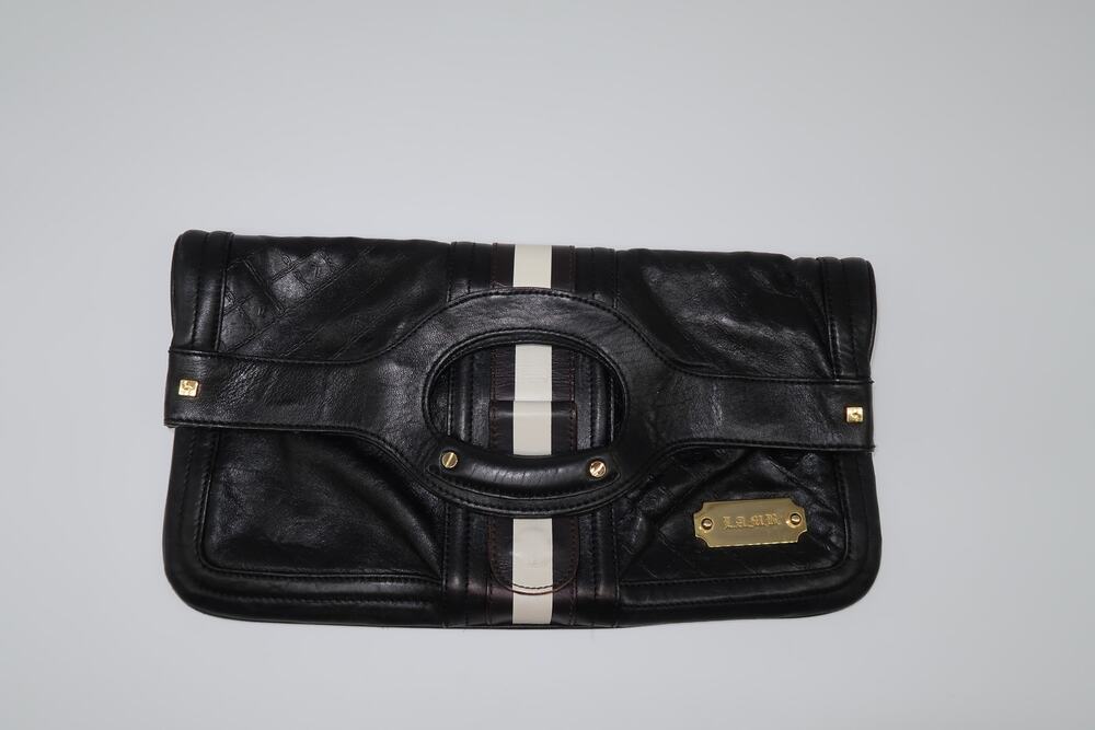 LAMB by Gwen Stefani Leather Over Size Quilted Fold Over Clutch Bag Black OS